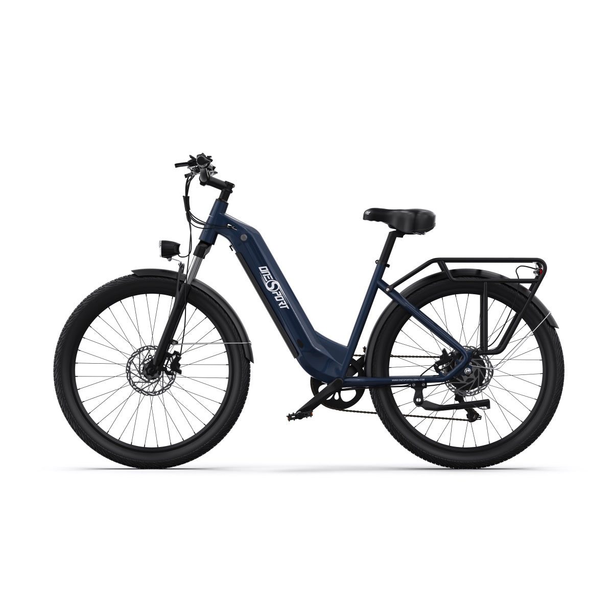 Bici elettrica OneSport OT05 vista di lato in colore blu