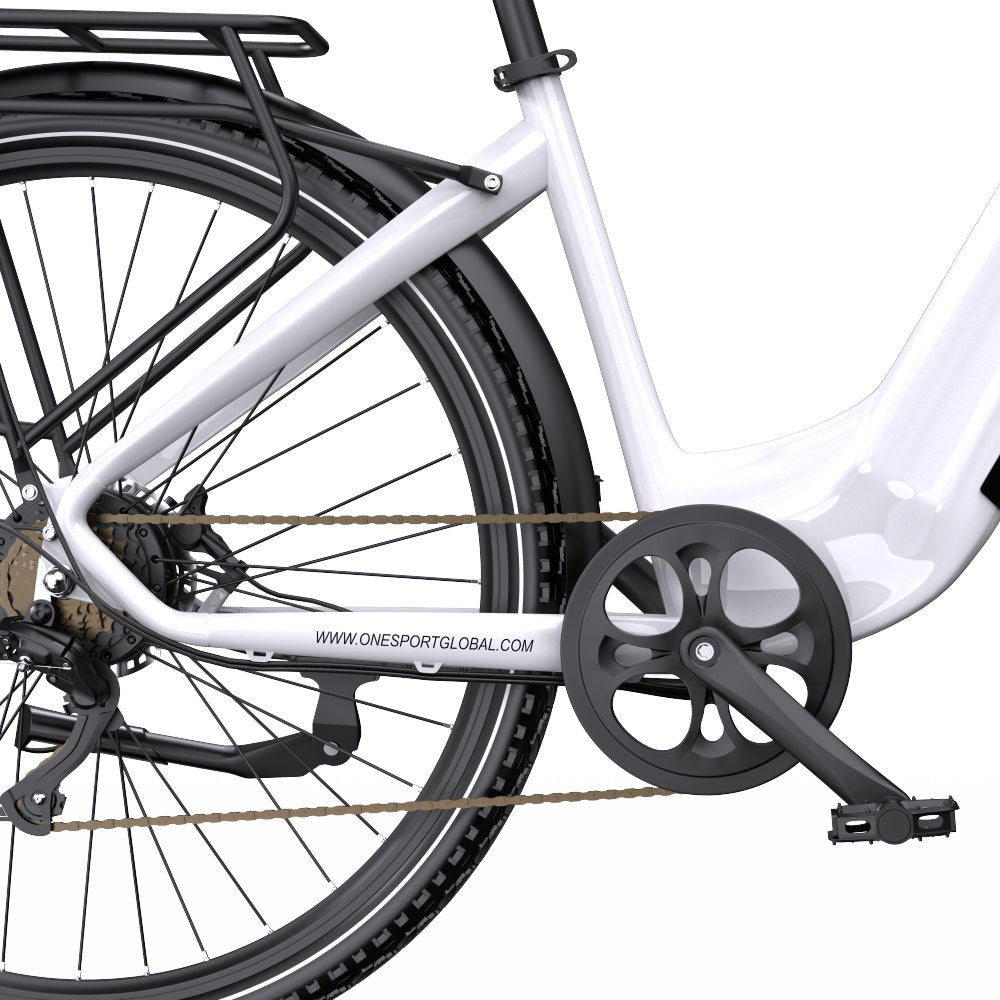 Guarnitura e pedali dell'OneSport OT05 Pro in colore bianco