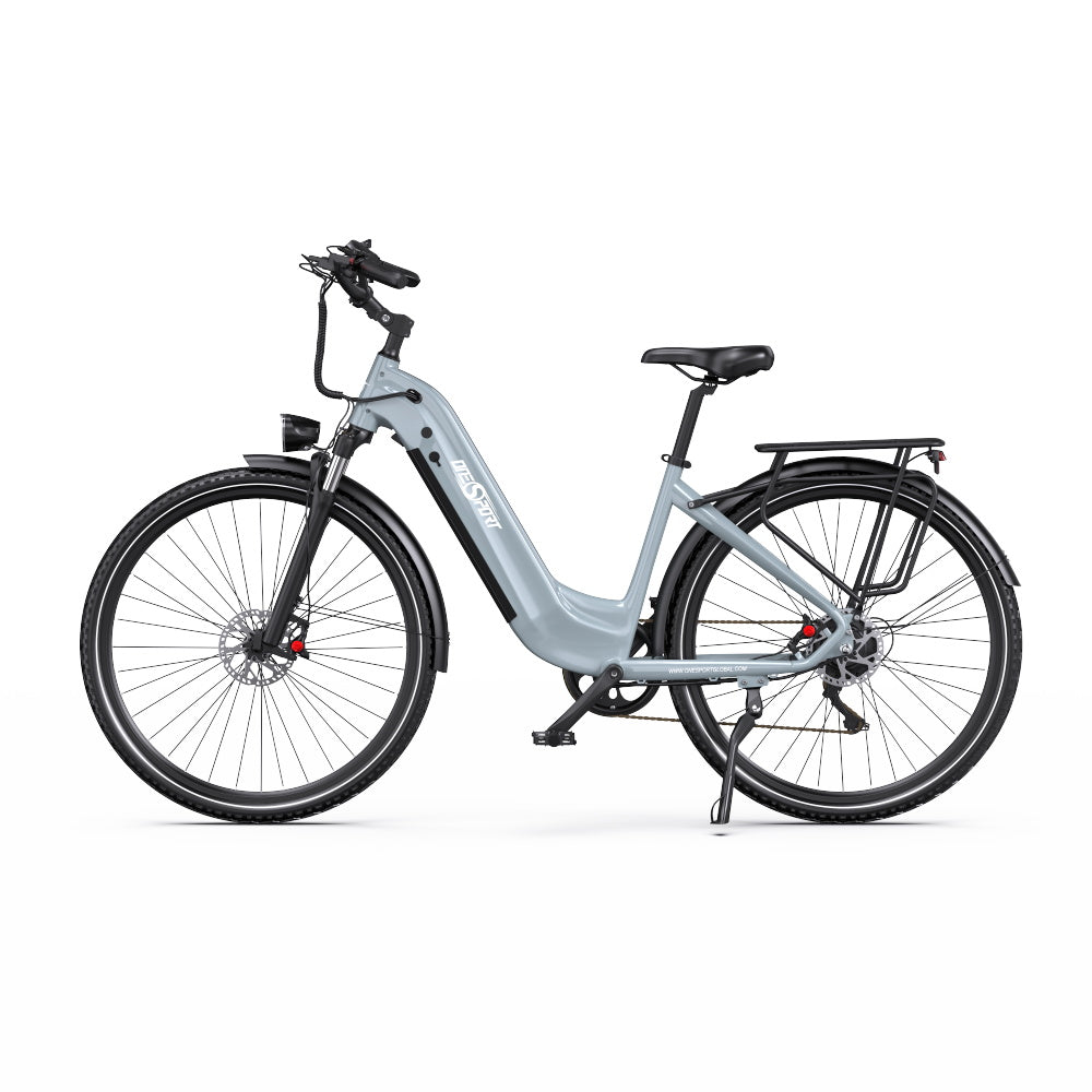Bici elettrica OneSport OT05 Pro vista di lato in colore azzurro