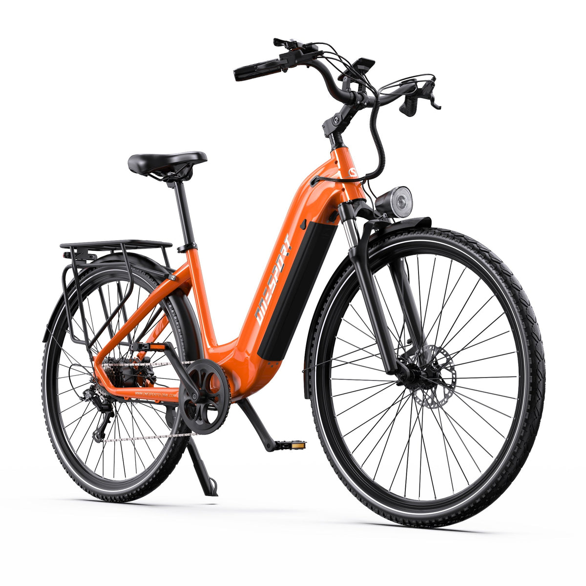 Bici elettrica OneSport OT05 Pro vista di fronte in colore arancione