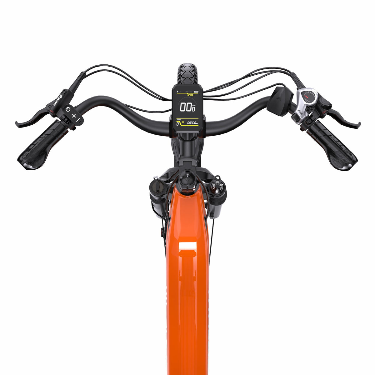 Manubrio dell'OneSport OT05 Pro in colore arancione dall'alto