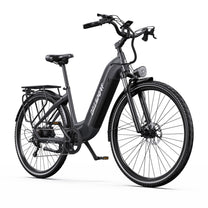 Bici elettrica OneSport OT05 Pro vista di tre quarti da dietro in colore nero