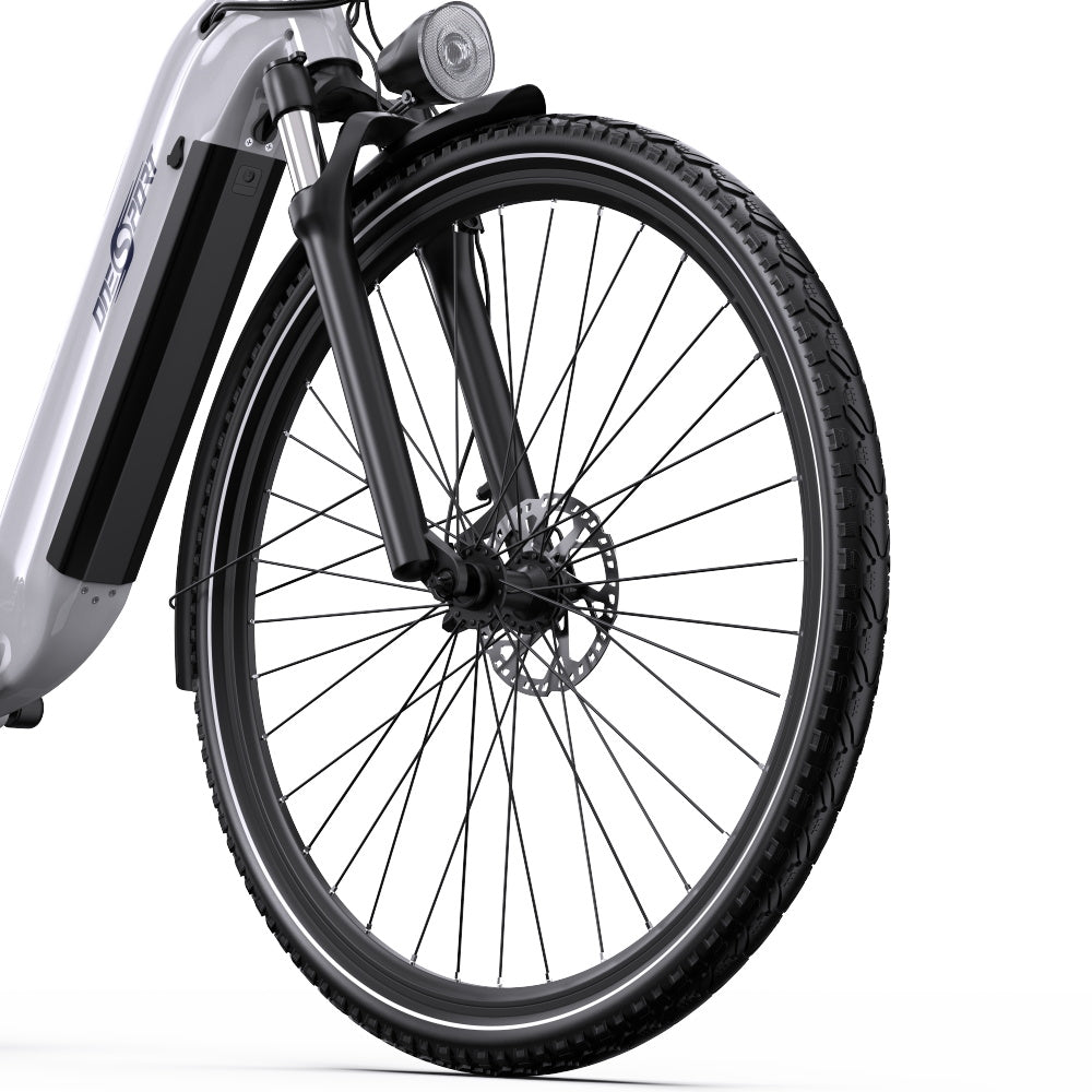 Ruota anteriore e forcella dell'OneSport OT05 Pro in colore bianco