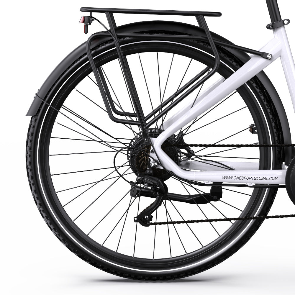 Ruota posteriore dell'OneSport OT05 Pro da dietro in colore bianco