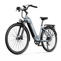 Bici elettrica OneSport OT05 Pro vista di tre quarti in colore azzurro
