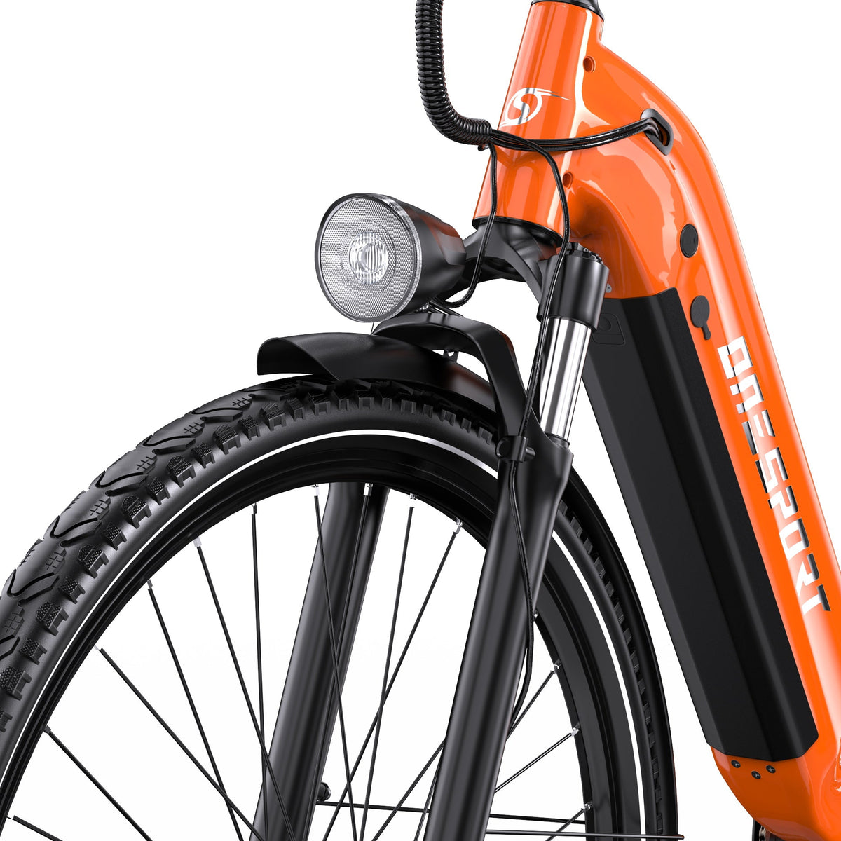 Faro anteriore dell'OneSport OT05 Pro in colore arancione