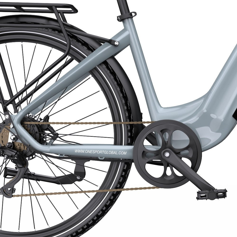Guarnitura e pedali dell'OneSport OT05 Pro in colore azzurro