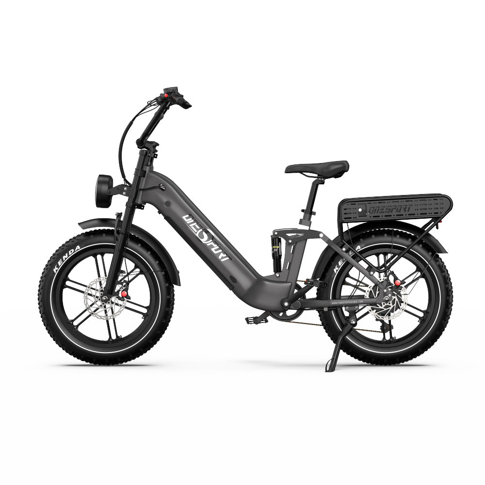 Fat bike elettrica OneSport OT08 Pro vista di lato in colore grigio