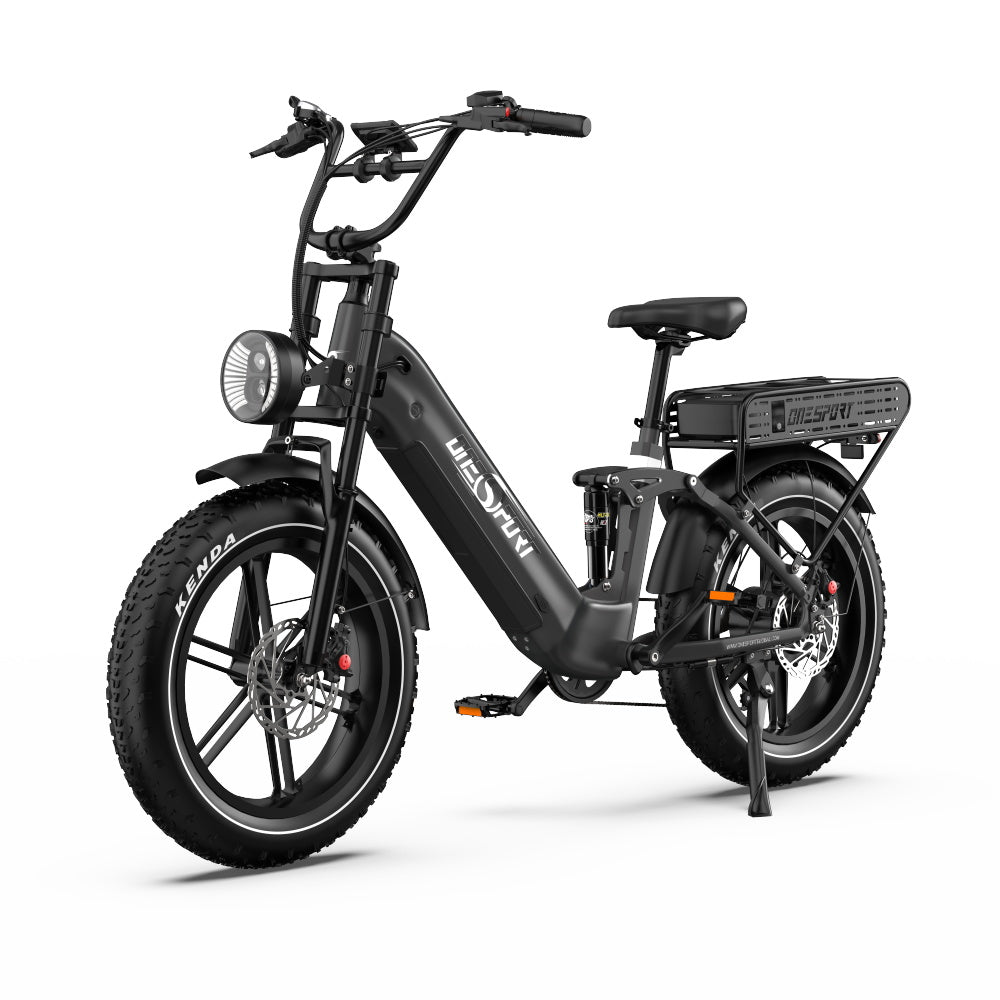 Fat bike elettrica OneSport OT08 Pro vista di tre quarti in colore grigio