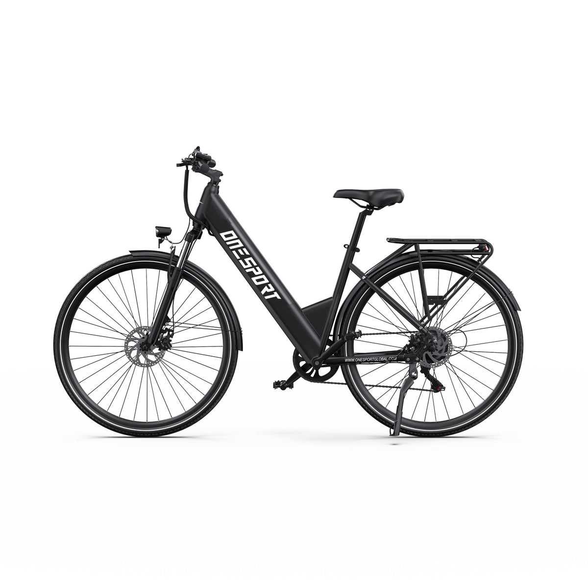Bici elettrica OneSport OT12 vista di lato in colore nero