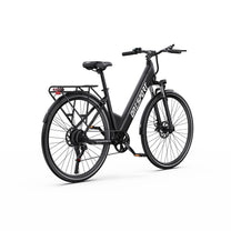 Bici elettrica OneSport OT12, vista di tre quarti da dietro in nero