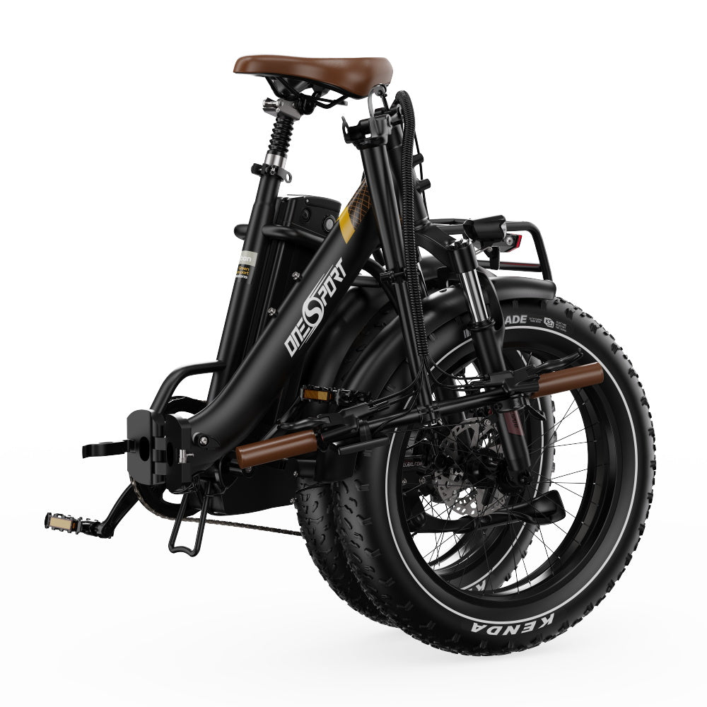 Fat bike elettrica pieghevole OneSport OT16 Max piegata in colore nero