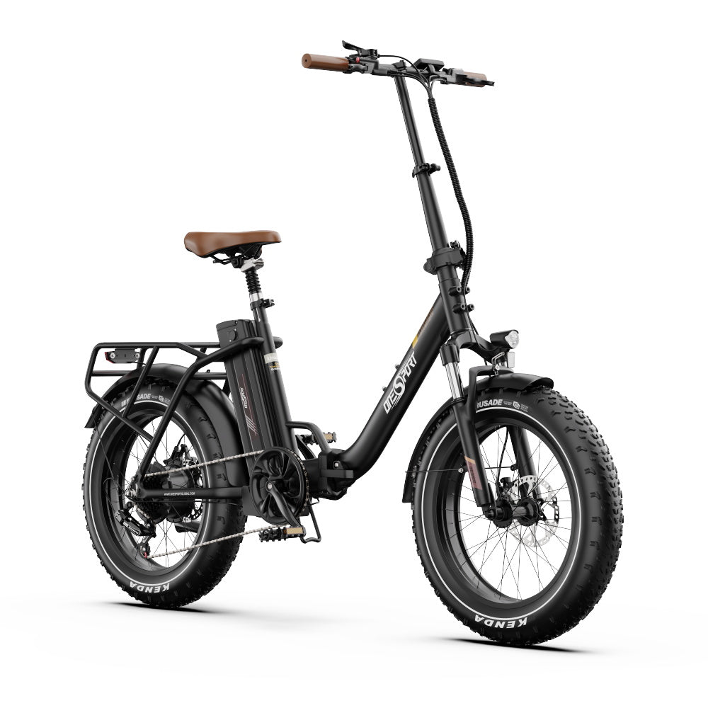 Fat bike elettrica pieghevole OneSport OT16 Max vista di tre quarti dal lato opposto in colore nero