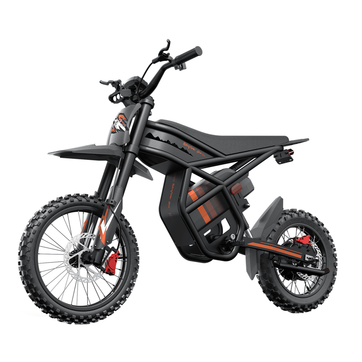 Moto da cross elettrica Ridingtimes GT54 Pro vista di tre quarti su sfondo scuro