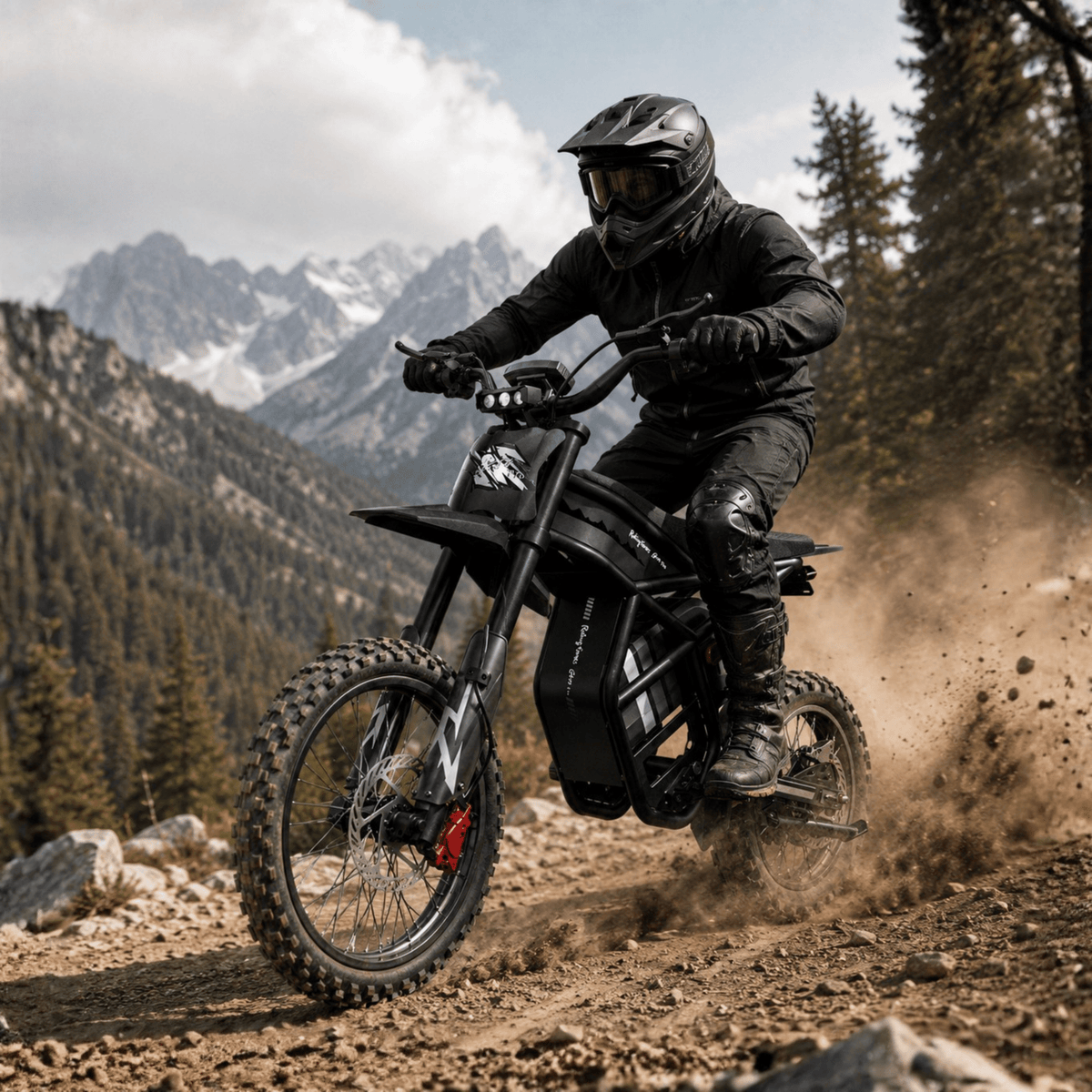 Pilota con la moto da cross elettrica Ridingtimes GT54 Pro in fuoristrada