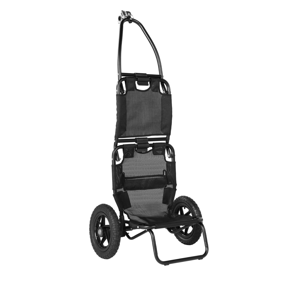 Carrello da traino Smart in nero visto di sbieco usato come carrello a mano
