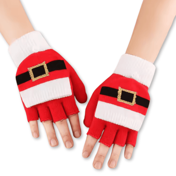 Guanti Christmas Edition con motivo Babbo Natale, indossati