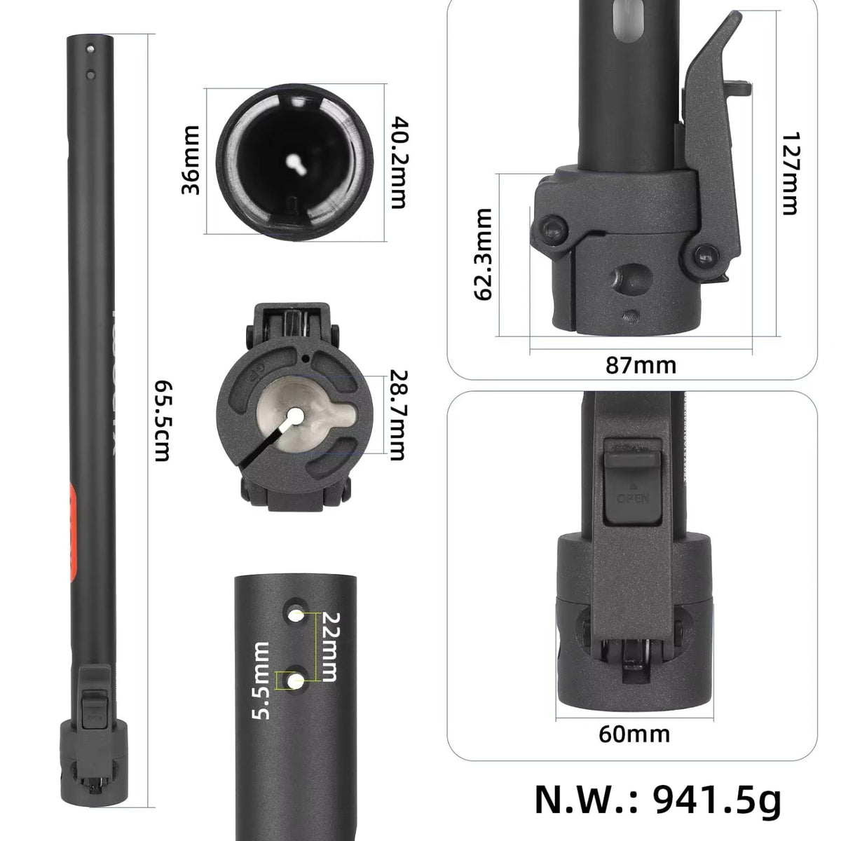 Styrstam + vikmekanism Xiaomi 5 Max - Reservdel - Wheelyshop