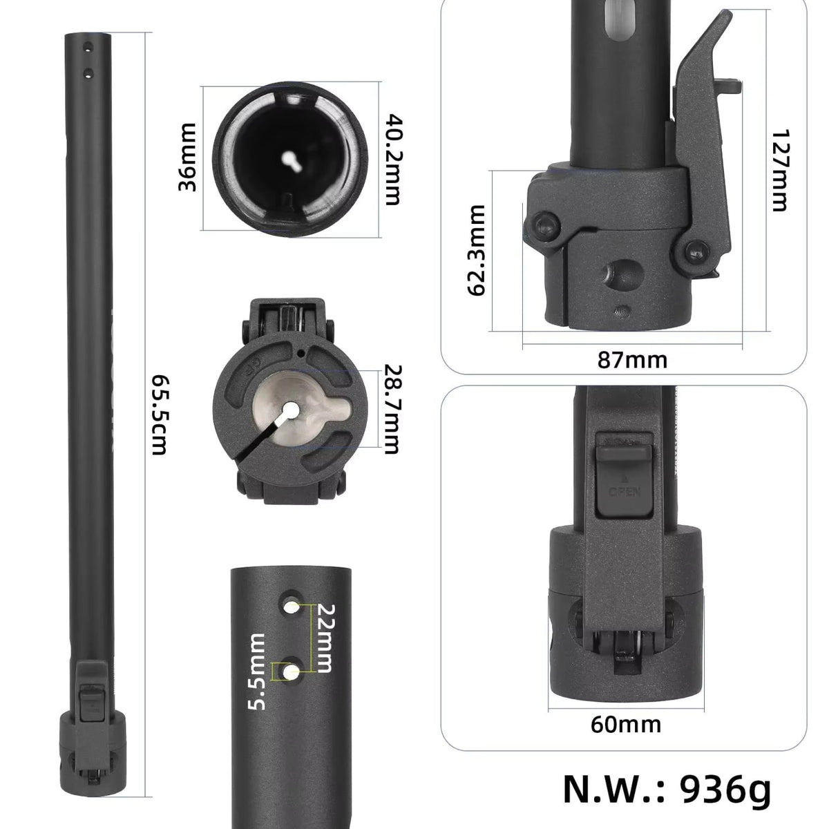 Styrstam + vikmekanism Xiaomi 5 - Reservdel - Wheelyshop