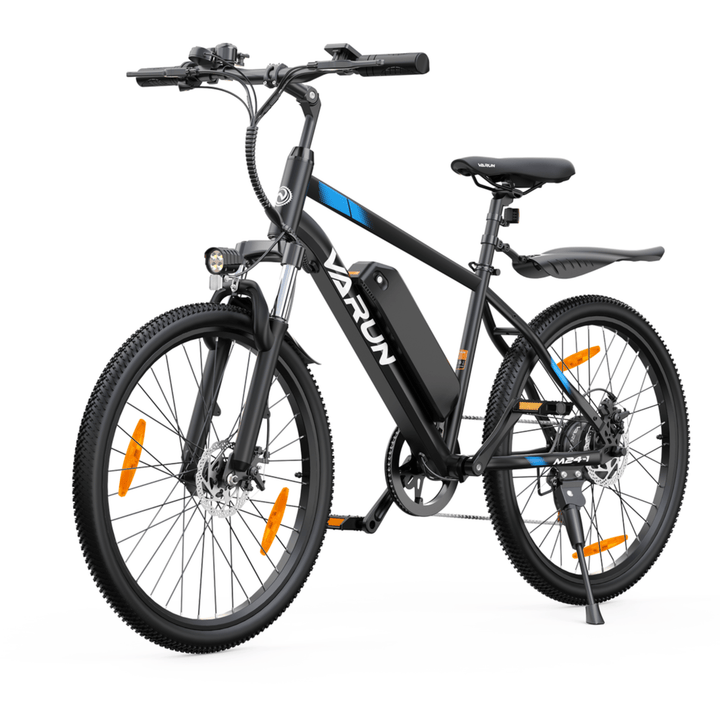 Mountain bike elettrica VARUN M24-1 vista di tre quarti in colore nero