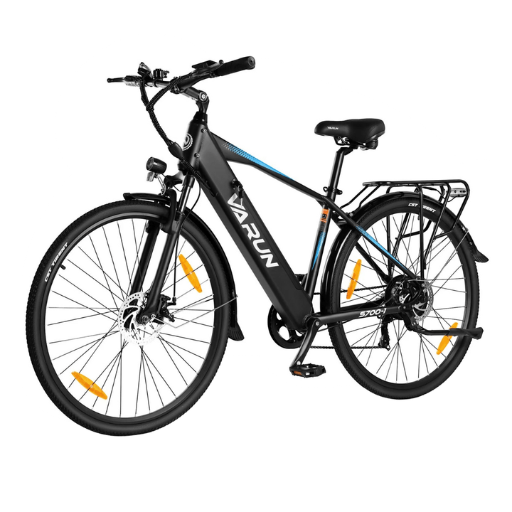 Bici elettrica VARUN S700-1 vista di tre quarti in colore nero