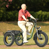 Uomo alla guida del triciclo elettrico Hidoes ET1 in un parco