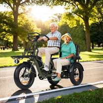 Due persone con il triciclo elettrico VIPCOO R1 in un parco