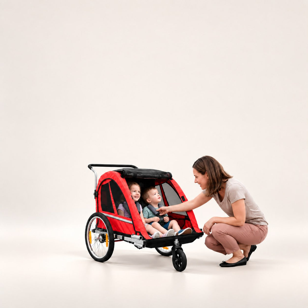 Carrello per bici elettriche da Wheelyshop – carrello rosso con due bambini