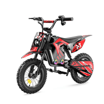 Moto da cross elettrica Wheely A14 vista di tre quarti in colore rosso