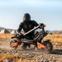 Persona alla guida del monopattino elettrico Wheely ES-X2 Max su un sentiero