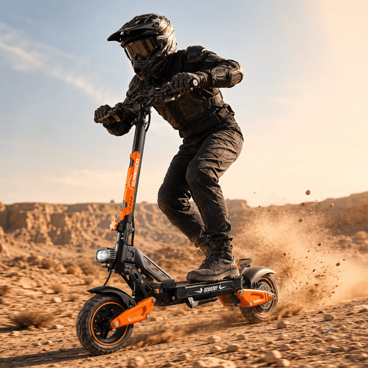Persona alla guida del monopattino elettrico Wheely ES-X2 Max su un sentiero