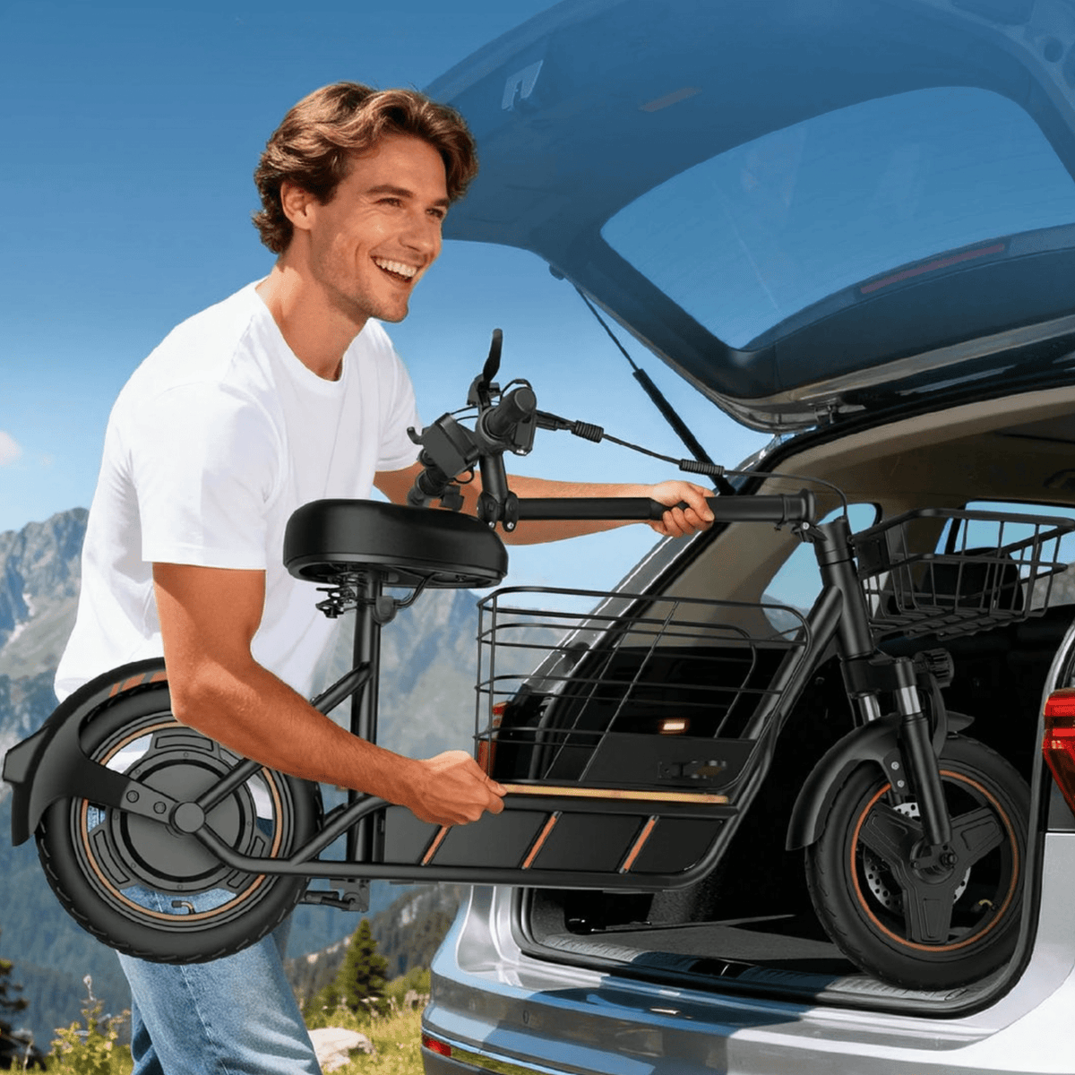 Uomo in piedi con il monopattino elettrico Wheely H14