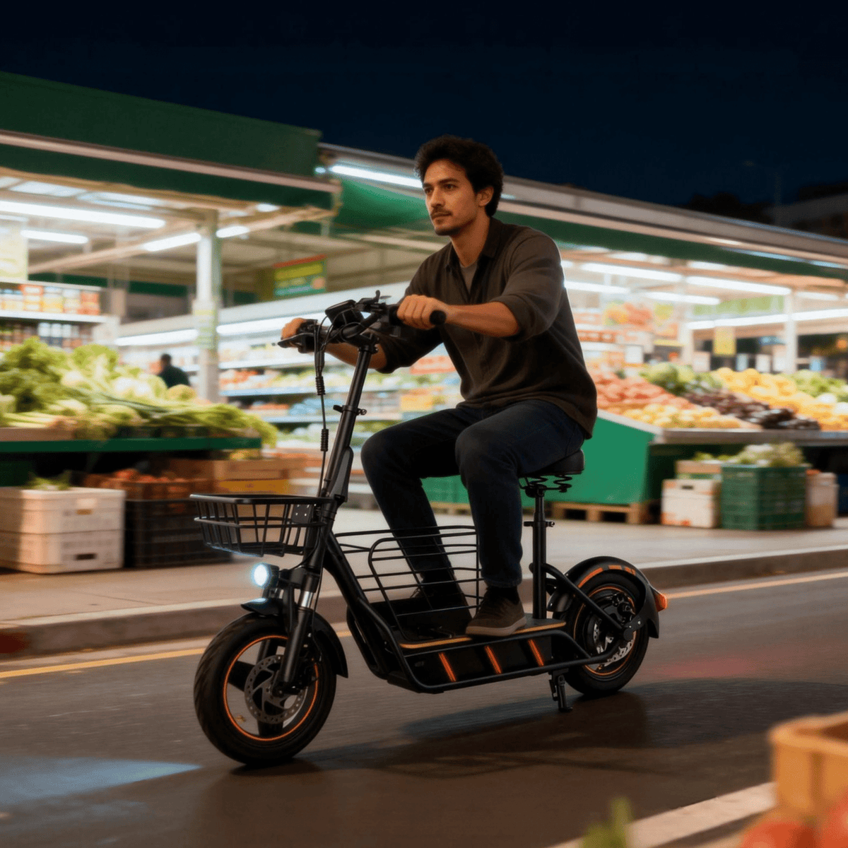 Uomo alla guida del monopattino elettrico Wheely H14
