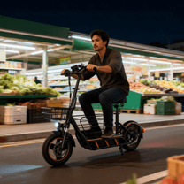 Uomo alla guida del monopattino elettrico Wheely H14