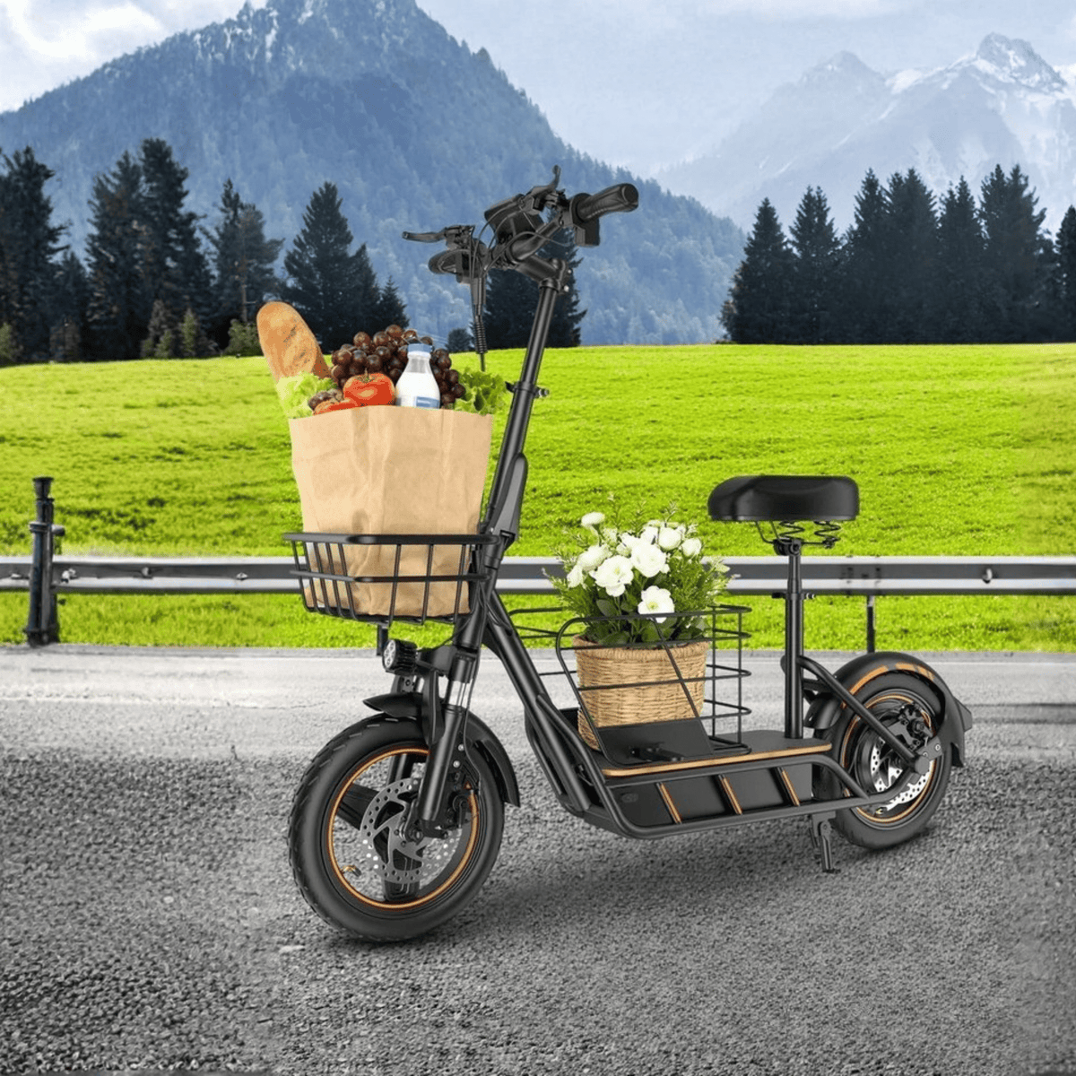 Monopattino elettrico Wheely H14 visto di tre quarti su un prato