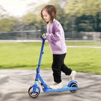 Bambino in sella al monopattino elettrico per bambini Wheely Junior S3 in un parco