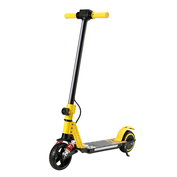 Monopattino elettrico per bambini Wheely Junior S5 visto di tre quarti in colore giallo