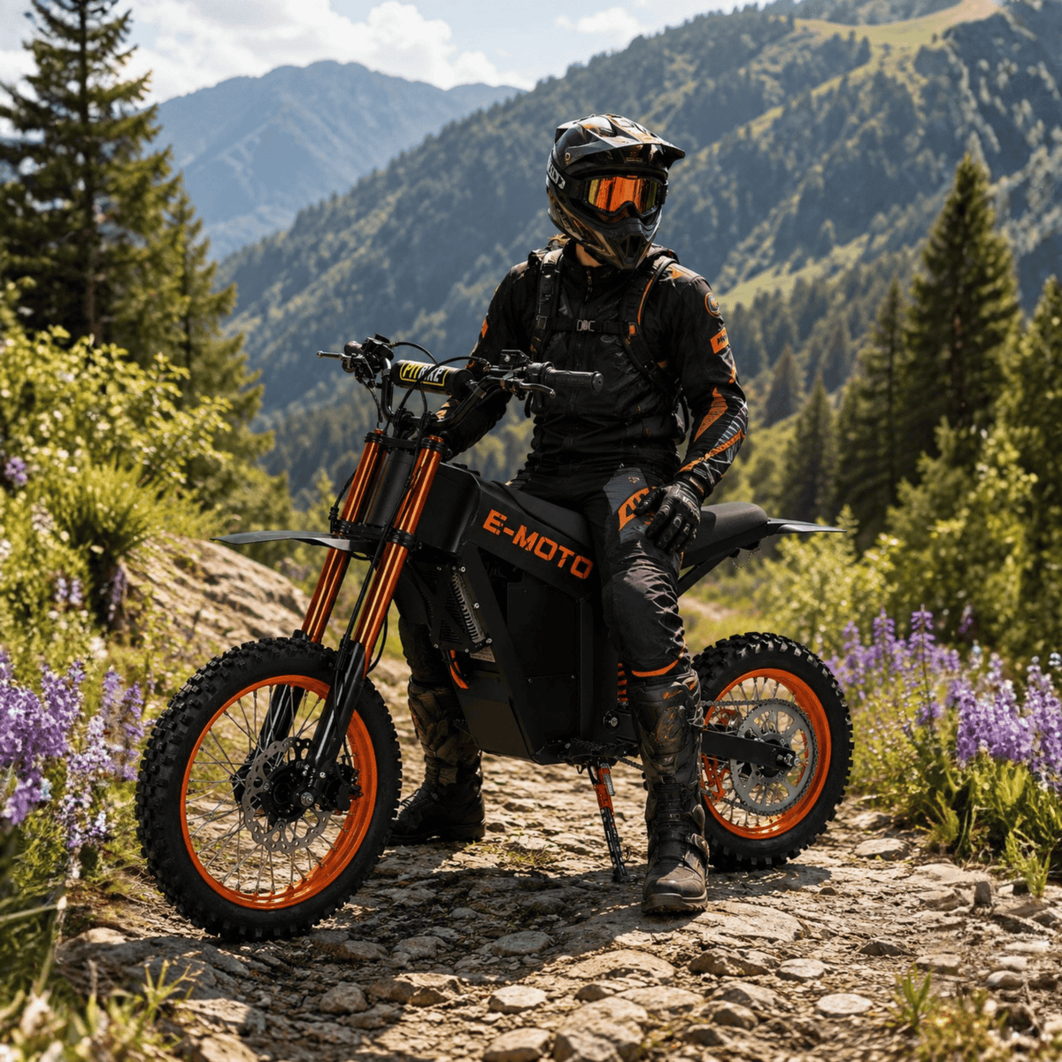 Persona alla guida della moto da cross elettrica Wheely Y01 su un vialetto