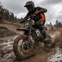 Persona alla guida della moto da cross elettrica Wheely Y66 su un vialetto