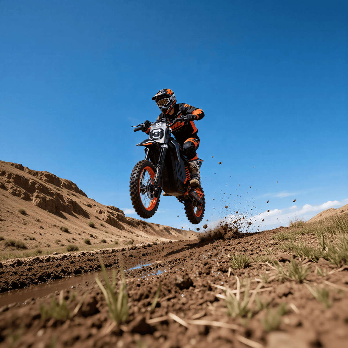 Pilota che salta con la moto da cross elettrica Wheely Y88