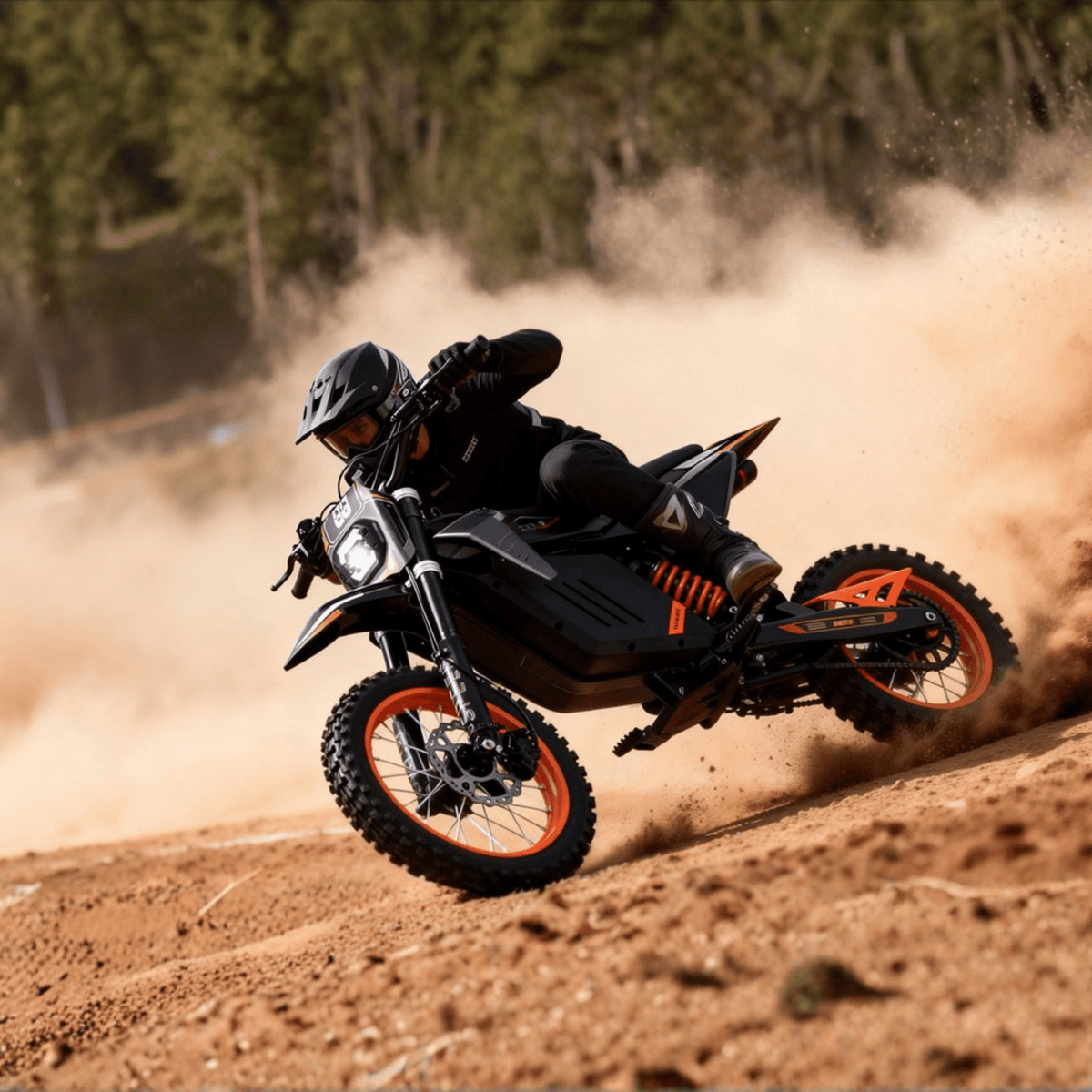 Persona alla guida della moto da cross elettrica Wheely Y88 su terreno sabbioso