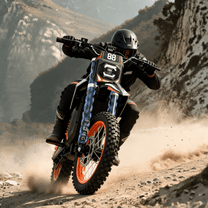 Pilota con la moto da cross elettrica Wheely Y88 in fuoristrada
