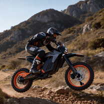 Persona alla guida della moto da cross elettrica Wheely Y88 su un vialetto