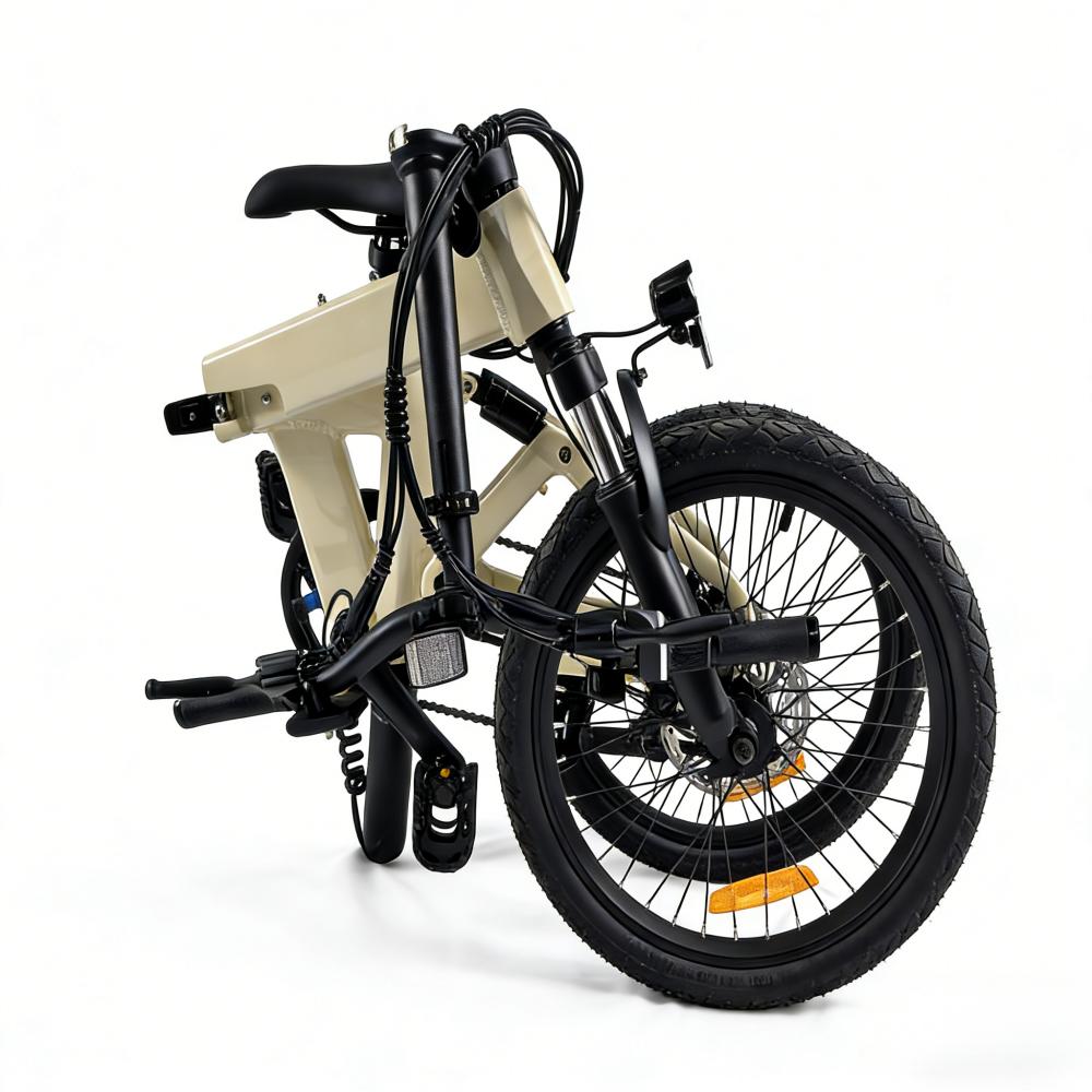 Bici elettrica pieghevole YANGOR H19 piegata in colore beige