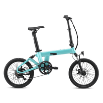 Bici elettrica pieghevole YANGOR H19 vista di lato in colore azzurro dal basso