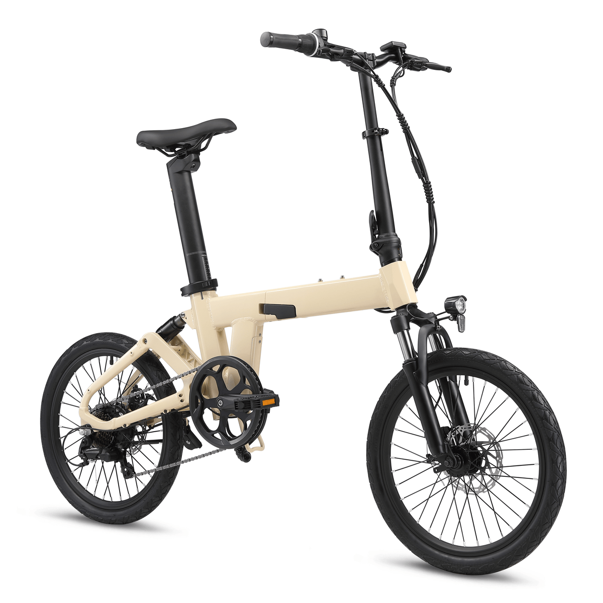 Bici elettrica pieghevole YANGOR H19 vista di tre quarti in colore beige