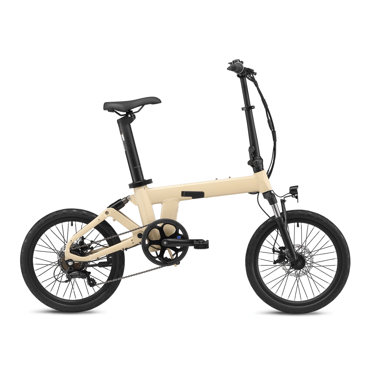 Bici elettrica pieghevole YANGOR H19 vista di tre quarti da dietro in colore beige