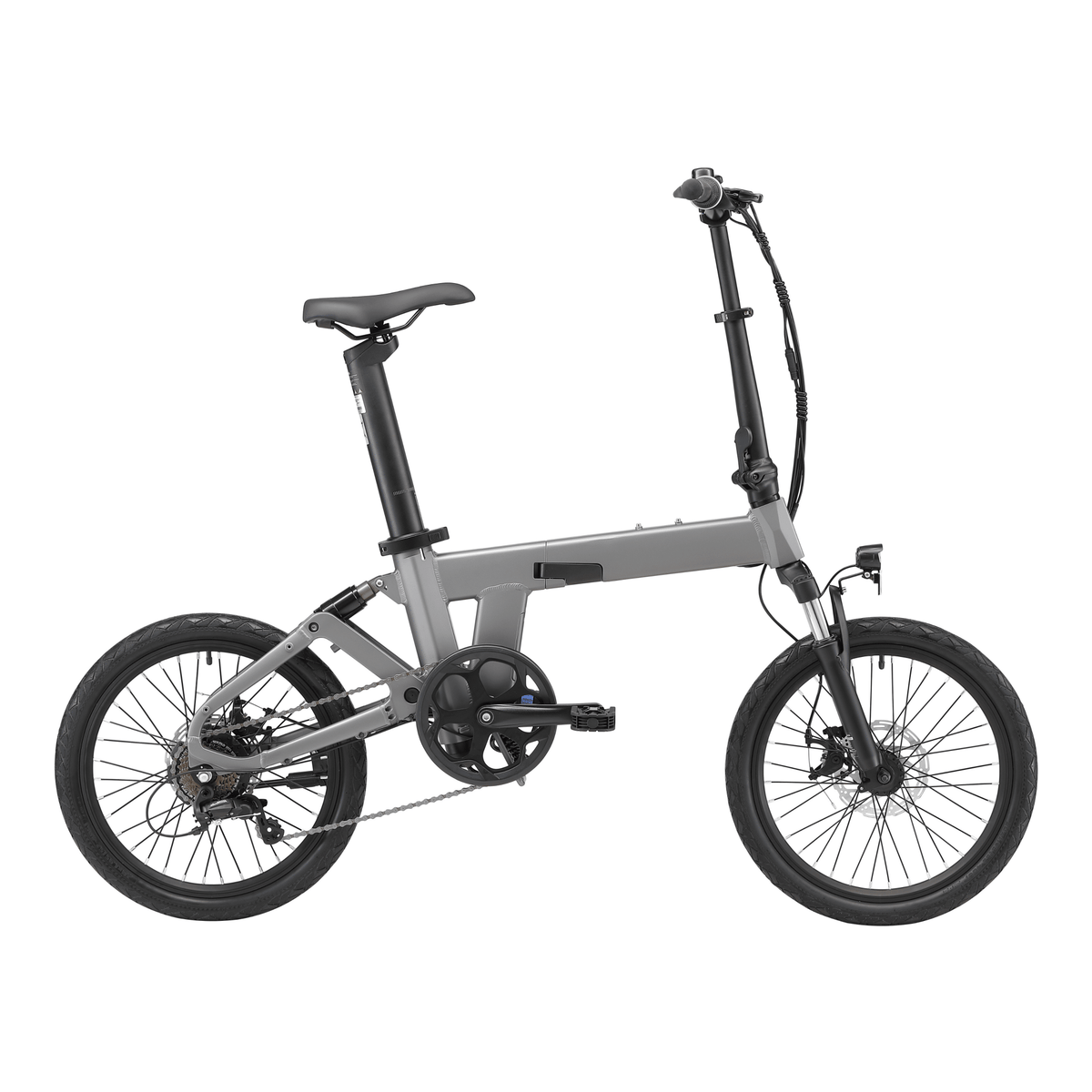 Bici elettrica pieghevole YANGOR H19 vista di tre quarti da dietro in colore grigio