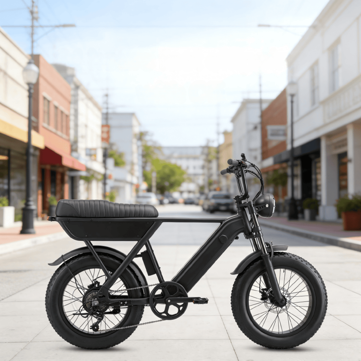 Fat bike elettrica YANGOR Y20 vista di lato in colore nero in una strada