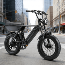 Fat bike elettrica YANGOR Y20 vista di fronte in colore nero in città